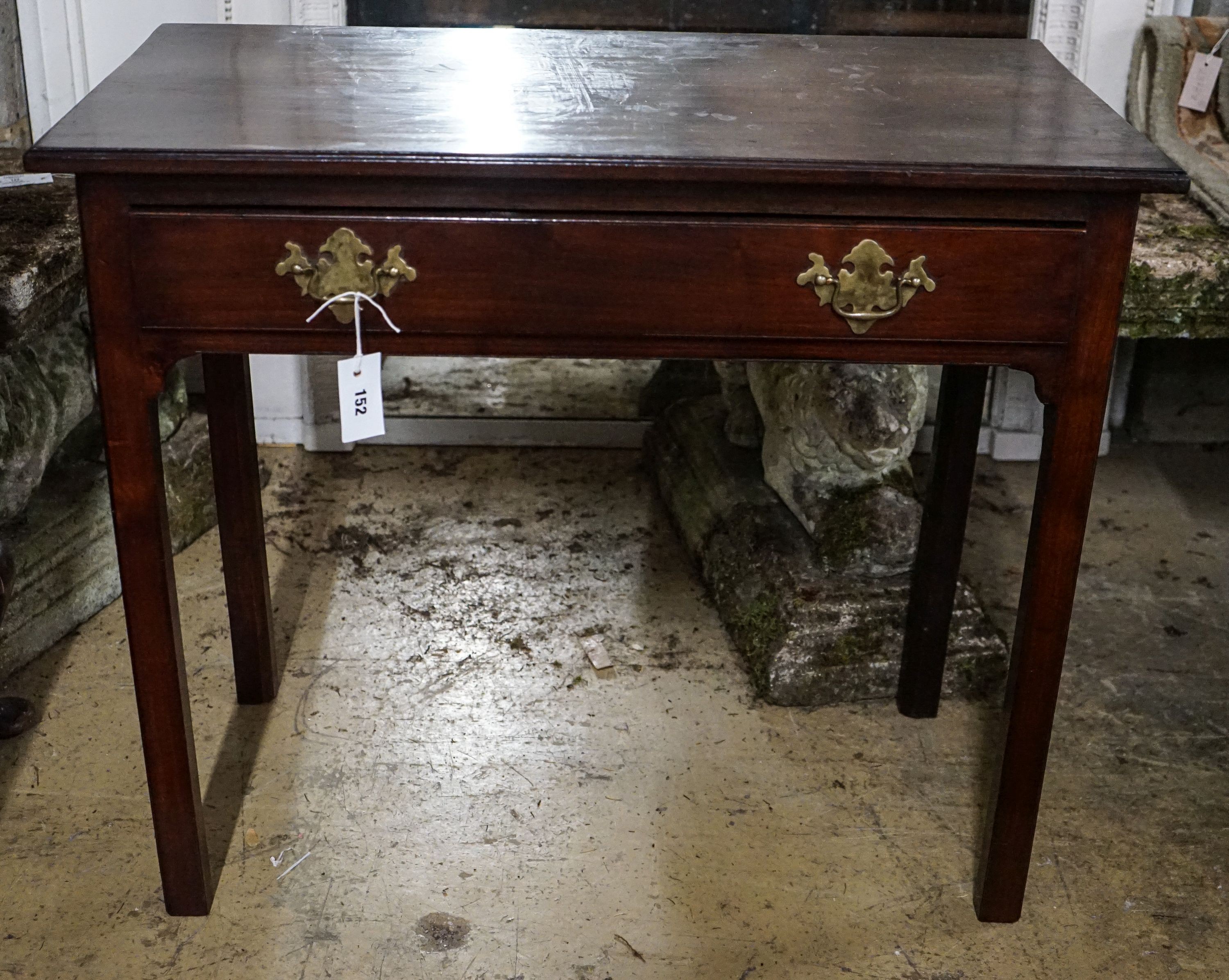 A George III rectangular mahogany side table, width 86cm, depth 46cm, height 74cm